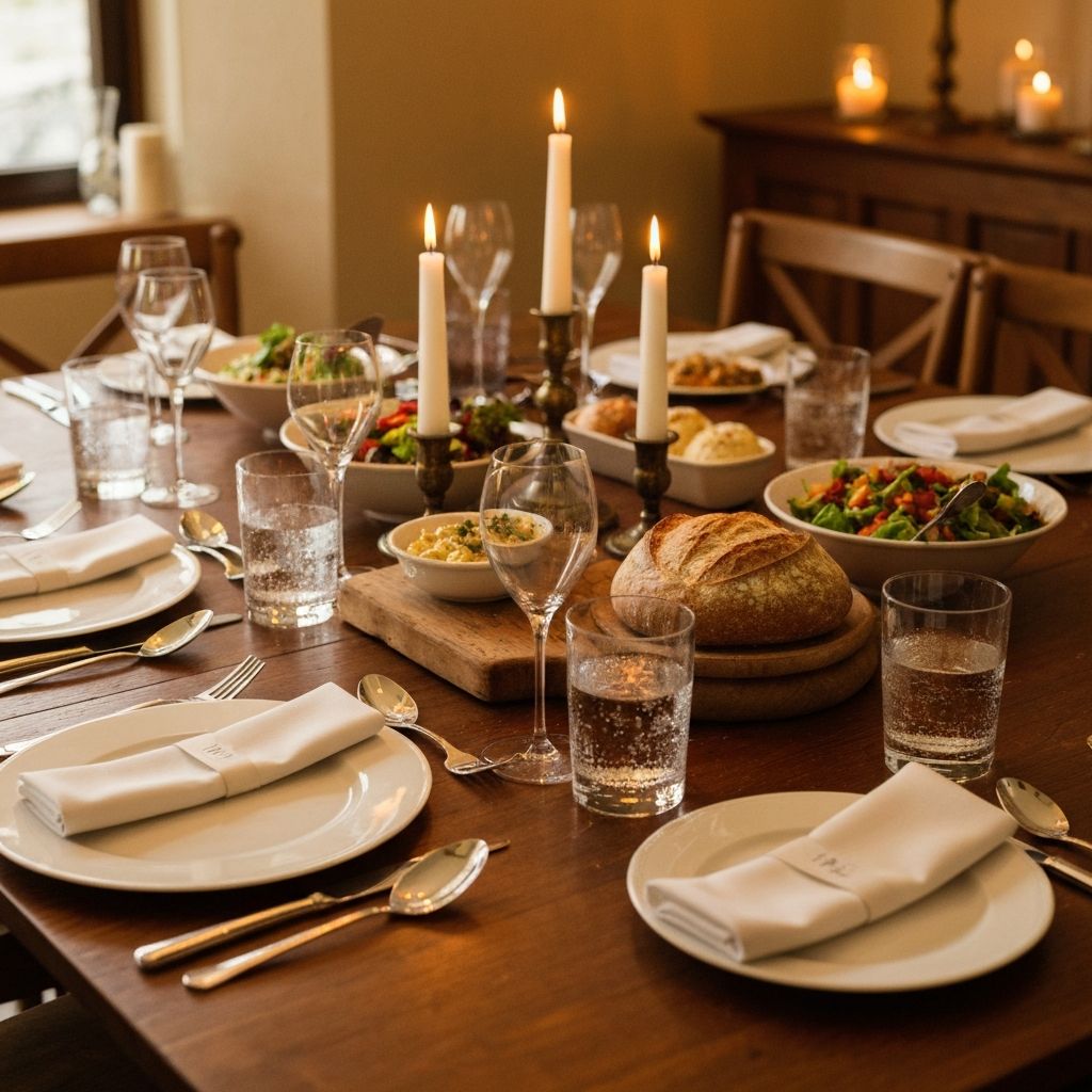 Table setting prepared for shared meal
